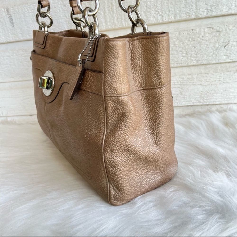 COACH Champagne Leather Gallery Hampton Turnlock Tote Bag - Picture 7 of 10